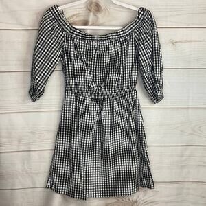 Divided by H&M Black & White Gingham Print 3/4 Sleeve Mini Dress Size 8